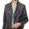 Women's Avalon Luxury Navy Blue Leather Biker Jacket - Slim Fit Genuine Lambskin Asymmetrical Motorcycle Moto Side-Zip Coat