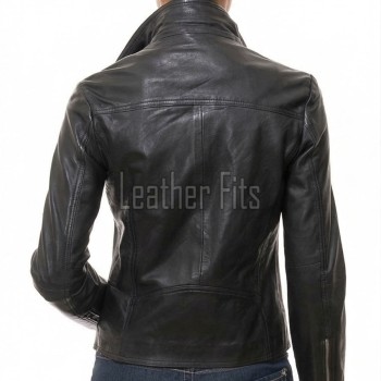 Women's Vortex Luxury Black Leather Biker Jacket - Slim Fit Genuine Sheepskin Asymmetrical Motorcycle Moto Side-Zip Coat
