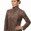 Women's Sovereign Sienna Brown Leather Biker Jacket - Slim Fit Genuine Sheepskin Asymmetrical Funnel-Neck Motorcycle Moto jacket