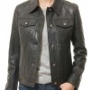 Women's Sumptuous Onyx Black Leather Trucker Jacket - Slim Fit Genuine Lambskin Button-Front Utility Rider Moto Style