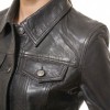 Women's Sumptuous Onyx Black Leather Trucker Jacket - Slim Fit Genuine Lambskin Button-Front Utility Rider Moto Style