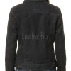 Women's Opulent Obsidian Black Suede Trucker Jacket - Slim Fit Genuine Leather Button-Front Classic Moto Utility Style Rider Jacket