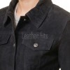 Women's Opulent Obsidian Black Suede Trucker Jacket - Slim Fit Genuine Leather Button-Front Classic Moto Utility Style Rider Jacket