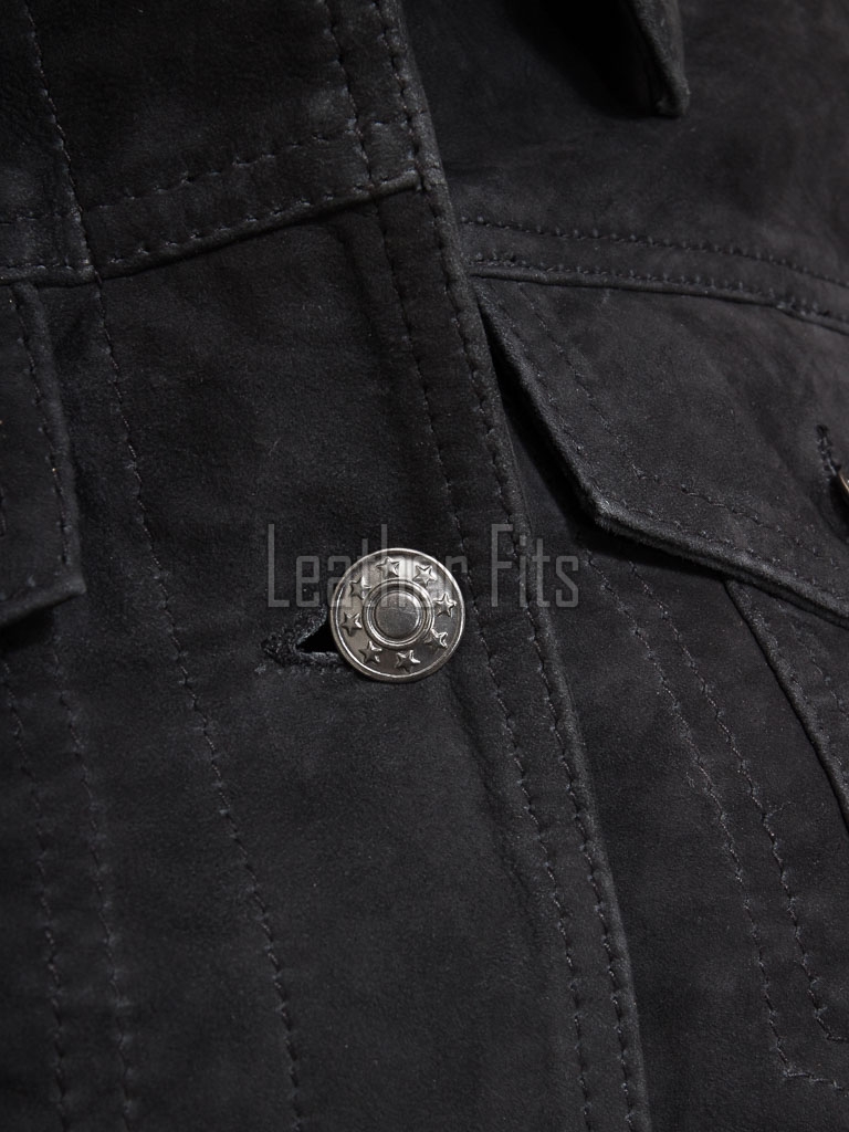Women's Opulent Obsidian Black Suede Trucker Jacket - Slim Fit Genuine Leather Button-Front Classic Moto Utility Style Rider Jacket
