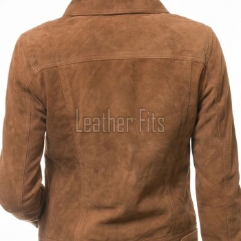 Elite Tan Brown Suede Trucker Jacket - Slim Fit Genuine Leather Button-Front Classic Western Style Rider Jacket