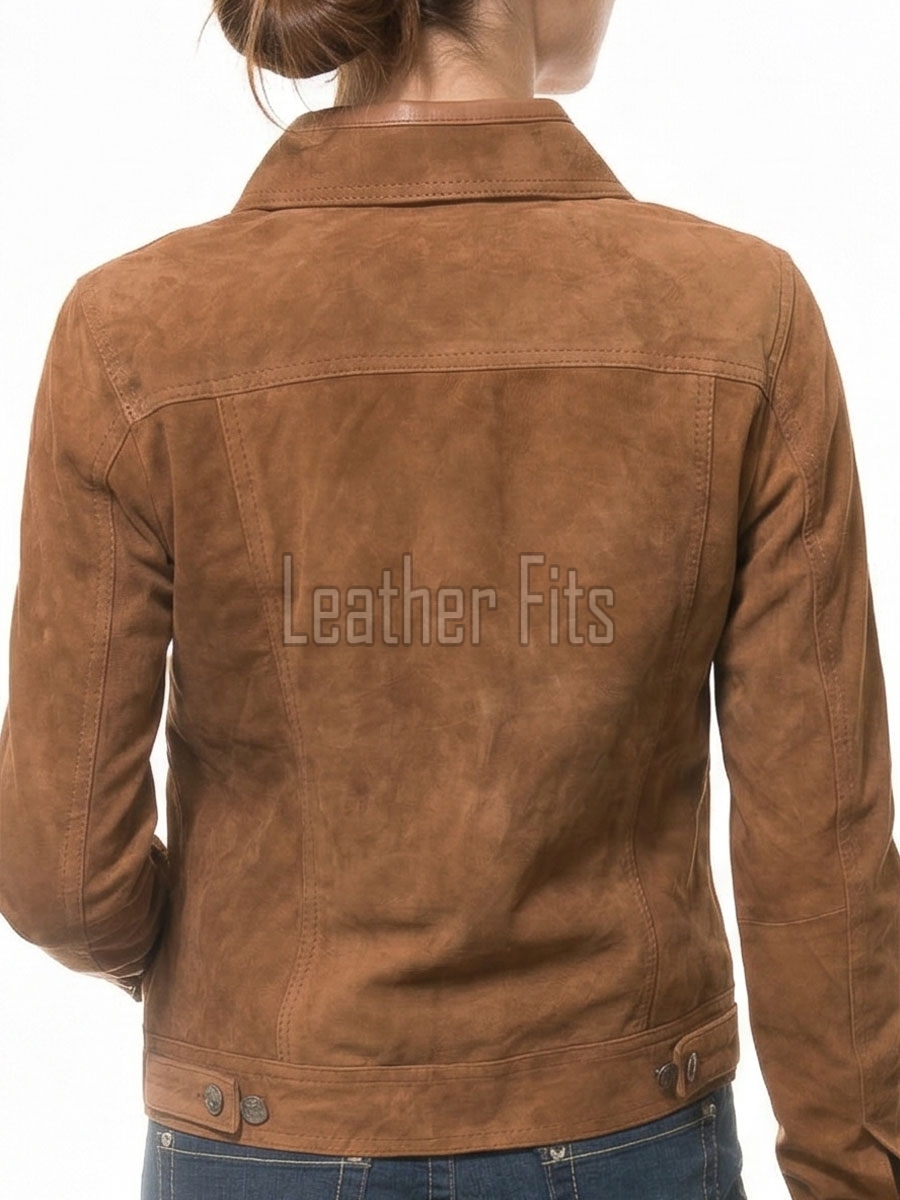Elite Tan Brown Suede Trucker Jacket - Slim Fit Genuine Leather Button-Front Classic Western Style Rider Jacket