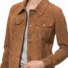 Elite Tan Brown Suede Trucker Jacket - Slim Fit Genuine Leather Button-Front Classic Western Style Rider Jacket