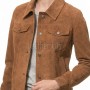 Elite Tan Brown Suede Trucker Jacket - Slim Fit Genuine Leather Button-Front Classic Western Style Rider Jacket
