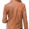 Pristine Cognac Tan Soft Lambskin Leather Trucker Jacket - Feminine Fit Western Style Button-Down Classic Outerwear