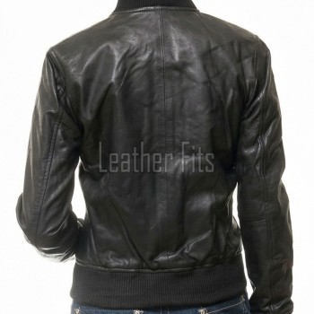 Sovereign Midnight Black Lambskin Bomber Jacket - Feminine Fit Sporty Ribbed Collar Classic Heritage Leather Air Force Style Rider Apparel