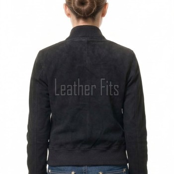 Majestic Charcoal Black Suede Bomber Jacket - Feminine Fit Sporty Ribbed Collar Classic Heritage Leather Air Force Style Rider Apparel