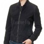 Majestic Charcoal Black Suede Bomber Jacket - Feminine Fit Sporty Ribbed Collar Classic Heritage Leather Air Force Style Rider Apparel
