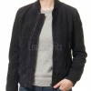Majestic Charcoal Black Suede Bomber Jacket - Feminine Fit Sporty Ribbed Collar Classic Heritage Leather Air Force Style Rider Apparel