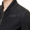 Majestic Charcoal Black Suede Bomber Jacket - Feminine Fit Sporty Ribbed Collar Classic Heritage Leather Air Force Style Rider Apparel