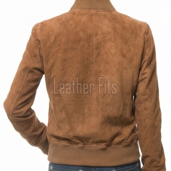 Prestige Tobacco Brown Suede Bomber Jacket - Feminine Fit Sporty Ribbed Collar Classic Heritage Leather Air Force Style Rider Apparel
