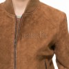 Prestige Tobacco Brown Suede Bomber Jacket - Feminine Fit Sporty Ribbed Collar Classic Heritage Leather Air Force Style Rider Apparel