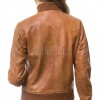 Sumptuous Cognac Tan Lambskin Bomber Jacket - Tailored Ribbed Trim Slim Fit Classic Women's Genuine Leather Air Force Style Aviators Apparel