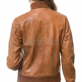 Sumptuous Cognac Tan Lambskin Bomber Jacket - Tailored Ribbed Trim Slim Fit Classic Women's Genuine Leather Air Force Style Aviators Apparel