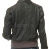 Regal Distressed Charcoal Leather Bomber Jacket - Feminine Fold Collar Snap Chest Pocket Ribbed Knit Waist Vintage Flight Sporty Rider Garment