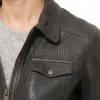 Regal Distressed Charcoal Leather Bomber Jacket - Feminine Fold Collar Snap Chest Pocket Ribbed Knit Waist Vintage Flight Sporty Rider Garment