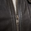 Regal Distressed Charcoal Leather Bomber Jacket - Feminine Fold Collar Snap Chest Pocket Ribbed Knit Waist Vintage Flight Sporty Rider Garment