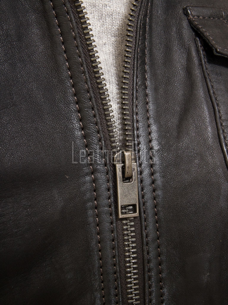 Regal Distressed Charcoal Leather Bomber Jacket - Feminine Fold Collar Snap Chest Pocket Ribbed Knit Waist Vintage Flight Sporty Rider Garment