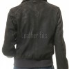 Sovereign Washed Black Leather Bomber Jacket - Women's Retro Fold Collar Utility Pocket Ribbed Knit Trim Sporty Heritage Aviator Apparel
