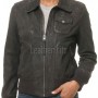 Sovereign Washed Black Leather Bomber Jacket - Women's Retro Fold Collar Utility Pocket Ribbed Knit Trim Sporty Heritage Aviator Apparel