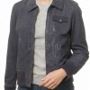Pristine Navy Blue Leather Bomber Jacket - Women's Classic Fold Collar Utility Pocket Ribbed Knit Trim Sporty Heritage Aviators Apparel