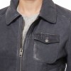 Pristine Navy Blue Leather Bomber Jacket - Women's Classic Fold Collar Utility Pocket Ribbed Knit Trim Sporty Heritage Aviators Apparel