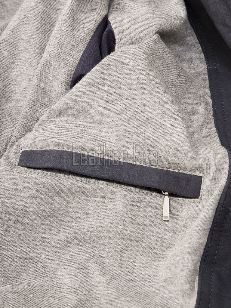 Pristine Navy Blue Leather Bomber Jacket - Women's Classic Fold Collar Utility Pocket Ribbed Knit Trim Sporty Heritage Aviators Apparel