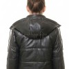 Opulent Black Leather Puffer Jacket - Detachable Hooded Quilted Panels Classic Winter Streetwear Women's High Stand Collar Premium Outerwear
