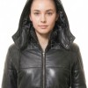 Opulent Black Leather Puffer Jacket - Detachable Hooded Quilted Panels Classic Winter Streetwear Women's High Stand Collar Premium Outerwear