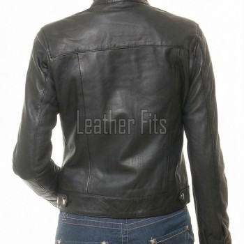 Elite Cafe Racer Black Leather Moto Jacket - Women's Snap Collar Dual Zip Chest Pockets Slim Fit Fitted Heritage Streetwear Outerwear Piece!