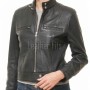Elite Cafe Racer Black Leather Moto Jacket - Women's Snap Collar Dual Zip Chest Pockets Slim Fit Fitted Heritage Streetwear Outerwear Piece!