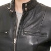 Elite Cafe Racer Black Leather Moto Jacket - Women's Snap Collar Dual Zip Chest Pockets Slim Fit Fitted Heritage Streetwear Outerwear Piece!