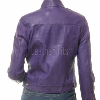 Sovereign Purple Leather Moto Jacket - Women's Snap Collar Dual Zip Chest Pockets Slim Fit Fitted Heritage Streetwear Outerwear Piece!