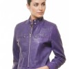 Sovereign Purple Leather Moto Jacket - Women's Snap Collar Dual Zip Chest Pockets Slim Fit Fitted Heritage Streetwear Outerwear Piece!