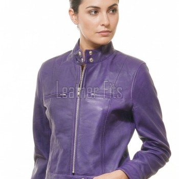 Sovereign Purple Leather Moto Jacket - Women's Snap Collar Dual Zip Chest Pockets Slim Fit Fitted Heritage Streetwear Outerwear Piece!