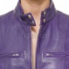 Sovereign Purple Leather Moto Jacket - Women's Snap Collar Dual Zip Chest Pockets Slim Fit Fitted Heritage Streetwear Outerwear Piece!