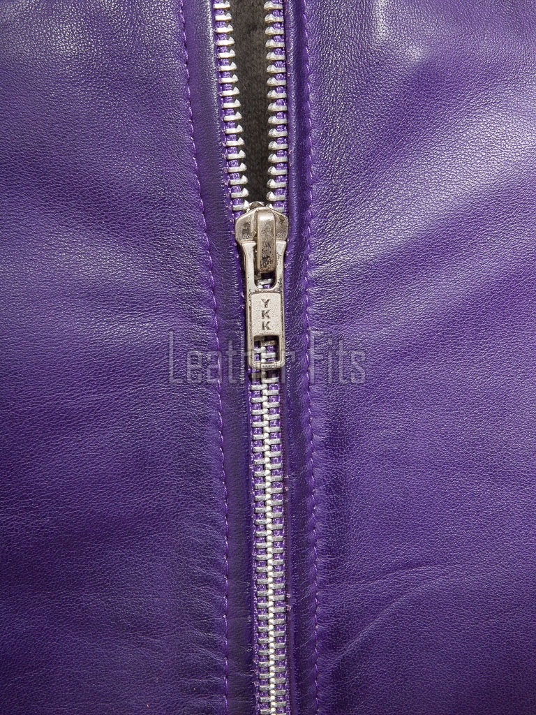 Sovereign Purple Leather Moto Jacket - Women's Snap Collar Dual Zip Chest Pockets Slim Fit Fitted Heritage Streetwear Outerwear Piece!