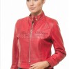 Majestic Red Leather Moto Jacket - Women's Snap Collar Dual Zip Chest Pockets Slim Fit Fitted Heritage Streetwear Outerwear Premium Piece