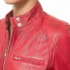 Majestic Red Leather Moto Jacket - Women's Snap Collar Dual Zip Chest Pockets Slim Fit Fitted Heritage Streetwear Outerwear Premium Piece
