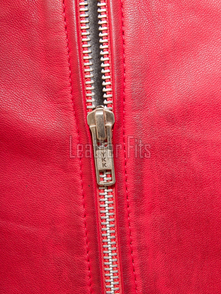 Majestic Red Leather Moto Jacket - Women's Snap Collar Dual Zip Chest Pockets Slim Fit Fitted Heritage Streetwear Outerwear Premium Piece