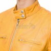 Mustard Yellow Leather Moto Jacket - Women's Snap Collar Dual Zip Chest Pockets Slim Fit Fitted Heritage Streetwear Outerwear