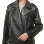 Black Leather Trench Style Moto Jacket - Women's Double Breasted Wide Lapels Epaulets Raglan Sleeves Classic Heritage Outerwear