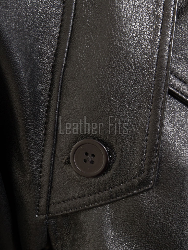 Black Leather Trench Style Moto Jacket - Women's Double Breasted Wide Lapels Epaulets Raglan Sleeves Classic Heritage Outerwear