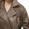 Brown Leather Trench Style Moto Jacket - Women's Double Breasted Wide Lapels Epaulets Raglan Sleeves Classic Heritage Outerwear