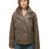 Brown Leather Trench Style Moto Jacket - Women's Double Breasted Wide Lapels Epaulets Raglan Sleeves Classic Heritage Outerwear