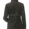 Majestic Dark Grey Suede Moto Jacket - Women's High Funnel Collar Hidden Zip Snap Button Placket Slim Fit Minimalist Premium Outerwear